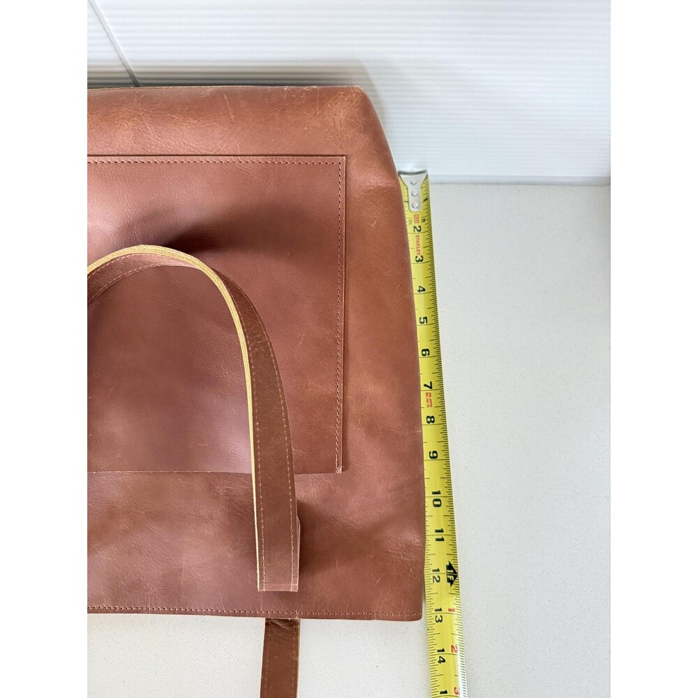 Leather Tote Bag Womens Medium Brown Zip Top Shoulder Purse Handbag Casual - Picture 7 of 8